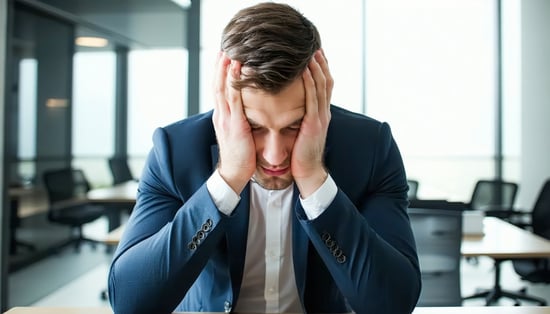 businessman holding his head in his hands